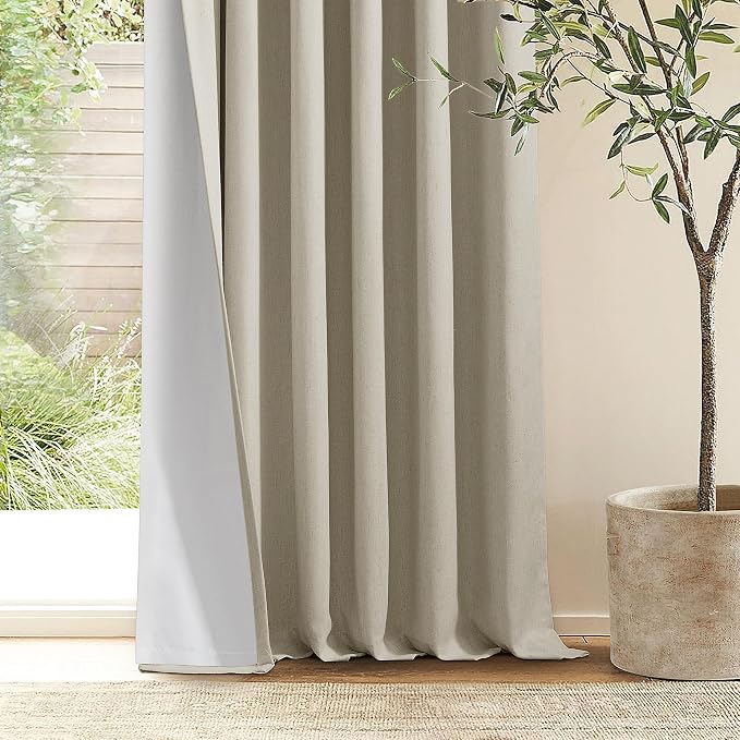 Burlywood Birch Pleated Blackout Linen 90 Inch Long Curtains 60 Inch Wide | - Image 9