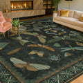 7x9 Insect Dark Green Rugs for Living Room, Boho & Forest Design Area Rug for by HazoHaus