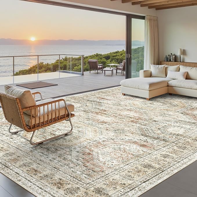 Soalmost 9x12 Area Rugs for Living Room Washable Rug Non-Slip Brown/Pink | by Soalmost