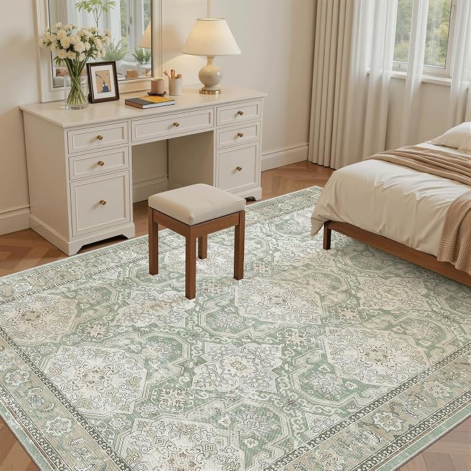 Soalmost 5x7 Area Rug Low Pile Washable Trendy Faded Style Rug, Foldable Stain - Image 4