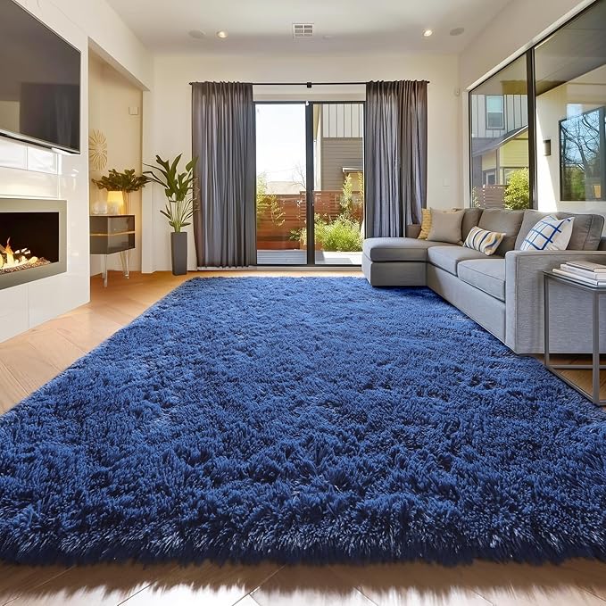 Amdrebio Navy Blue Shag Plush Area Rug 5x8 - Image 7