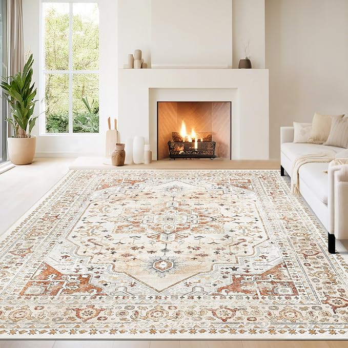 Orange Red 8x10 Washable Area Rugs by Srugn