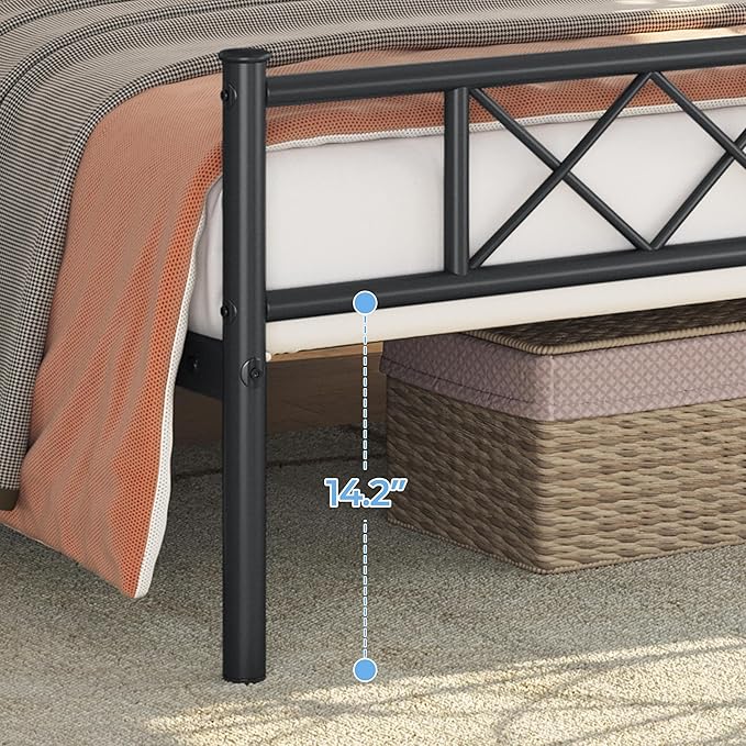 Yaheetech Twin Size Metal Platform Bed Frame with Simple Headboard and Footboard, Mattress Foundation for Under Bed Storage, Steel Slat Support, No Box Spring Needed, Easy Assembly, Black