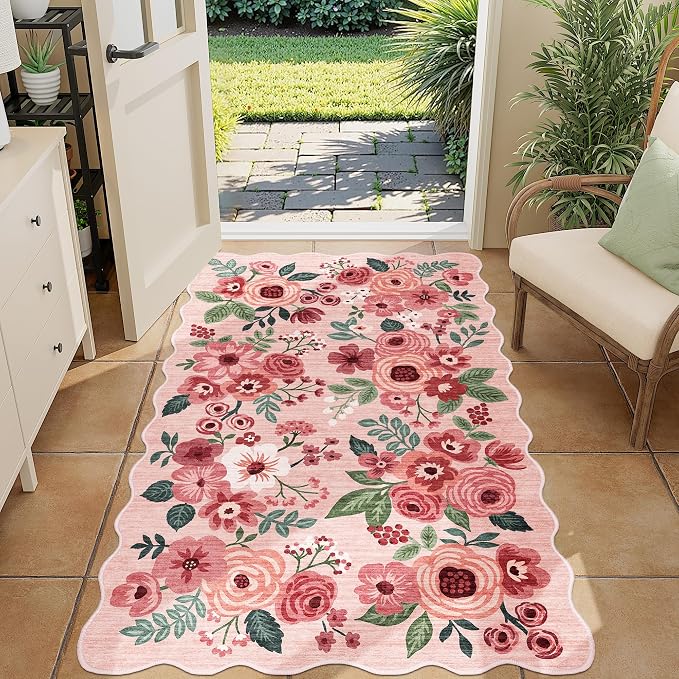 DUKINO 3x5 Area Rugs, Non Slip Floral Washable Rug by DUKINO