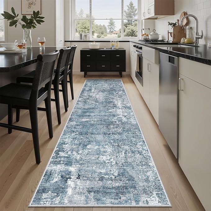 Soalmost Abstract Runner Rug 2x8 Washable Hallway Kitchen Runners Blue/Grey | by Soalmost