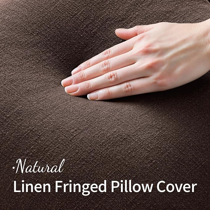 MIULEE Linen Fringe Decorative Fall Throw Pillow Covers Dark Brown 20x20 | Set - Image 3