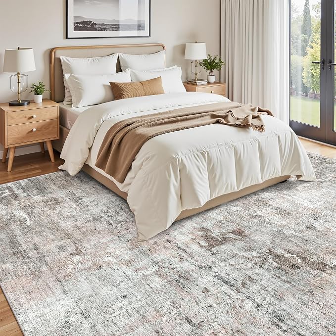 Soalmost 9x12 Area Rugs for Living Room Washable Rug Abstract Pink/Grey | - Image 4