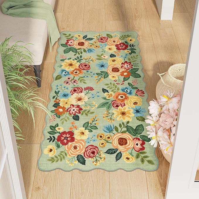 DUKINO 2x4 Rug for Entryway, Floral Washable Kitchen Rugs Non Slip, Low Pile by DUKINO
