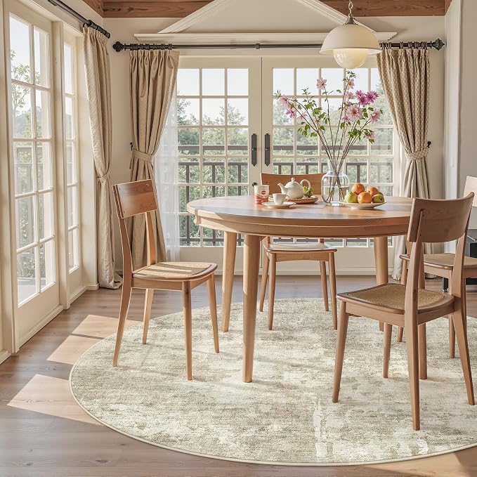 Soalmost Abstract 5x5 Round Rug 5ft Circle Living Room Rugs, Low Pile Stain - Image 4