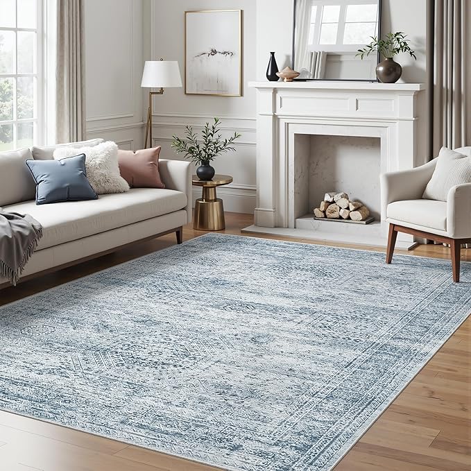 Soalmost 6x9 Area Rug for Living Room Washable Rugs Non-Slip Blue | Low-Pile - Image 2