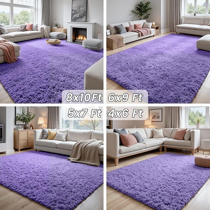 6x9 Fluffy Shag Area Rugs for Living Room Bedroom: Soft Plush Carpet Purple | - Image 7