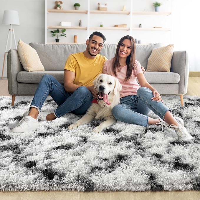 5x7 Black and White Fluffy Soft Area Rug Non-Slip - Image 2