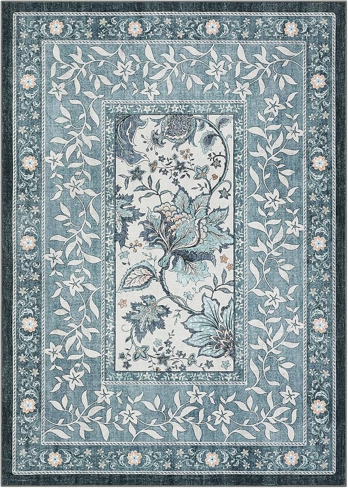 GarveeHome Provence Area Rugs 9x12 Living Room, Botanical Grove Retro Blue - Image 5