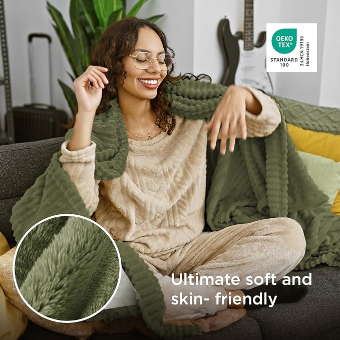 Bedsure Soft Twin Blanket for Bed Decor Gifts Moss 60"x80" | Birthday Gifts for - Image 4