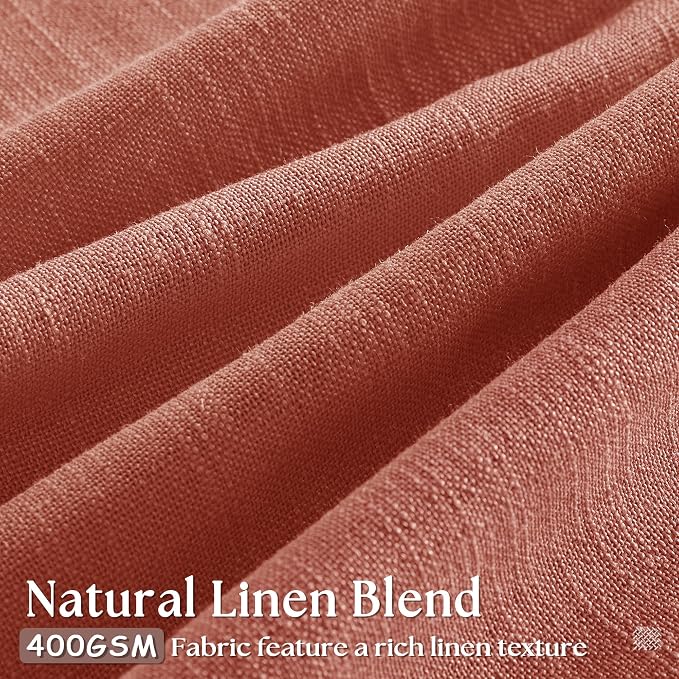 Pinch Pleated Linen Semi Sheer Curtains 45 Inch Length 2 Panels Firebrick | - Image 3