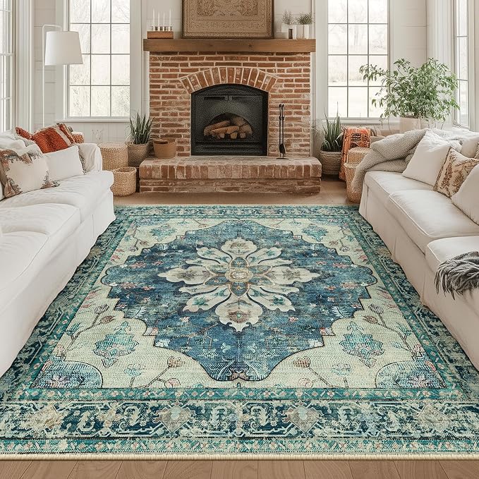 RELEANY Washable Area Rug, Square 8'x8', Water Repellent, Pet Friendly by RELEANY