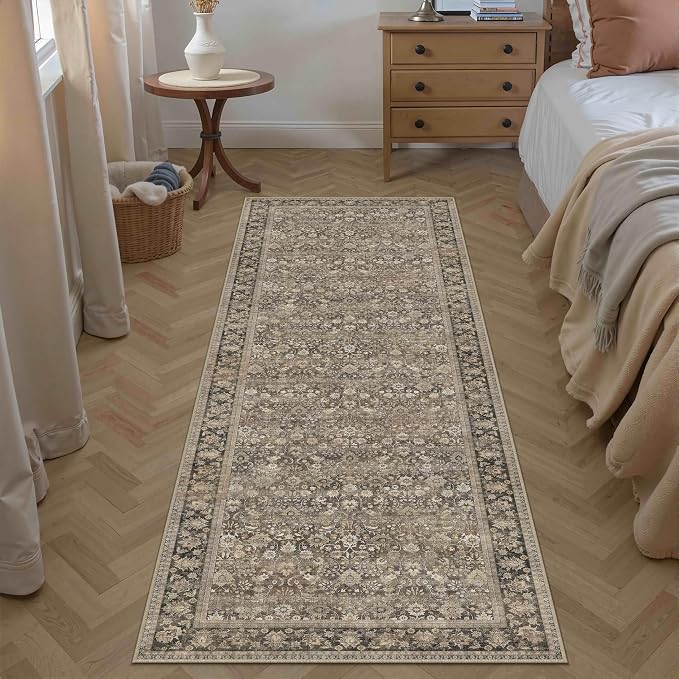 2x6 Brown Vintage Floral Washable Runner Rug - Image 9