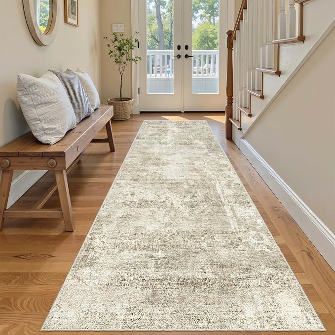 Soalmost Runner Rug 2'6"x8' Kitchen Hallway Runners Abstract Beige/Gray | by Soalmost