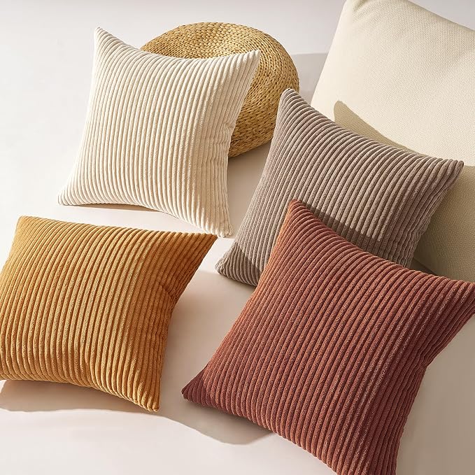 Topfinel 20x20 Inch Pillow Covers Set of 4 Rustic Modern Soft Corduroy Striped - Image 4