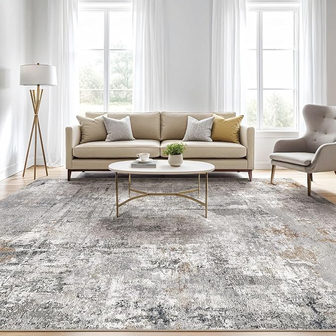 LOONGRUG 5x8 Area Rug Washable Neutral Modern Living Room Rugs Grey Rust | - Image 5