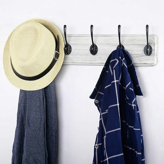 WEBI Coat Rack Wall Mounted,Coat Hooks Wall Mount,16" Hole to Hole,Large Coat Hanger Wall,5 Hooks for Hanging Coats,Hats,Jacket,Clothes,Entryway,Black/White,2 Packs