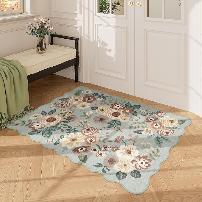DUKINO 2x3 Rug for Entryway, Floral Door Mat Washable Rug, Sage Green | Non Slip - Image 7
