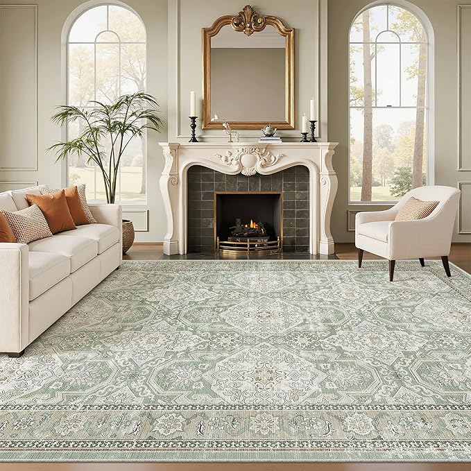 Soalmost 9x12 Area Rugs for Living Room Washable Rug Non-Slip Green/Brown | by Soalmost