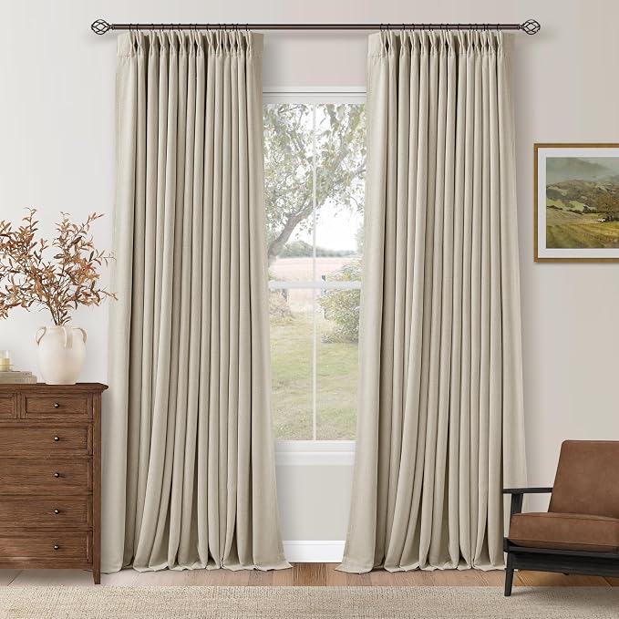 Oatmeal 102 Inch Blackout Linen Pleated Curtains by Twodrapes