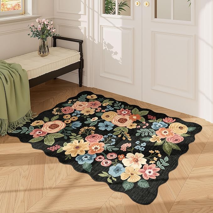DUKINO 2x3 Rugs for Entryway, Floral Door Mat Washable Kitchen Rugs, Low Pile - Image 8