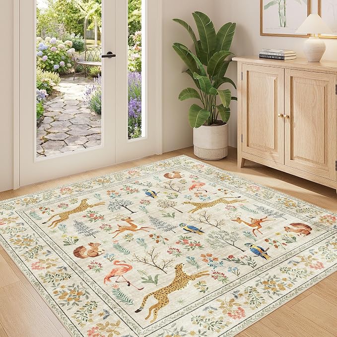 DUKINO 4x4 Square Area Rug, Washable Animal Rug by DUKINO