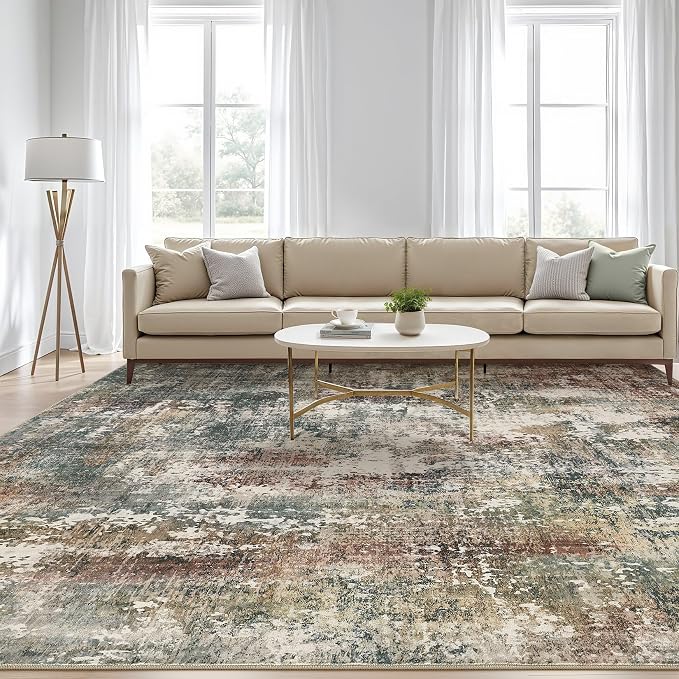 LOONGRUG 7x9 Area Rug Washable Large Neutral Modern Living Room Rugs | Abstract - Image 5