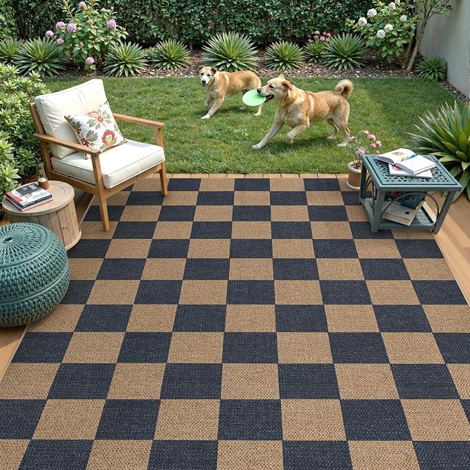 Lahome Checkered Easy Jute Living Room Rugs, 5x7 Outdoor Patio Rug Washable | - Image 6