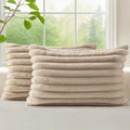 decorUhome Fall Faux Fur Throw Pillow Covers 12x20 Set of 2 Khaki Brown | by decorUhome
