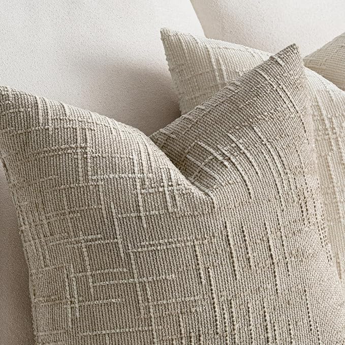 MIULEE Chenille Textured Throw Pillow Covers Light Brown 18x18 Set of 2 | - Image 3