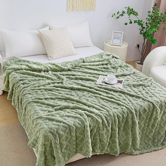 Aganear Fleece Throw Blanket for Bed Couch 90"x108" Sage Green | Lightweight by Aganear