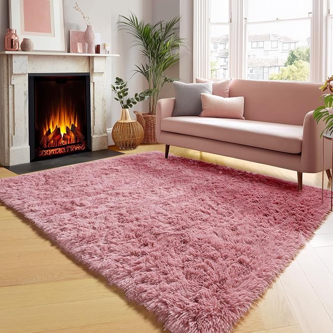 Blush Area Rugs for Bedroom Living Room, Fluffy Fuzzy Shag Shaggy 4x6 Bedside by ONASAR