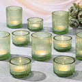 10pcs Ribbed Green Votive Candle Holders for Wedding Table Decor, Assorted Tea Light Candle Holder Glass, Green Candle Holders for Table Centerpieces, Brithday and Tea Party Decorations
