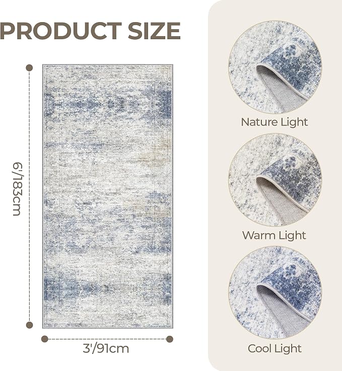 3x6 Runner Rug Non Slip, Washable Hallway Runner Rug, Nursery Room, Soft Runner - Image 2