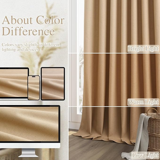 100% Blackout Linen Curtains 120 Inch Length 2 Panels Set - Image 7