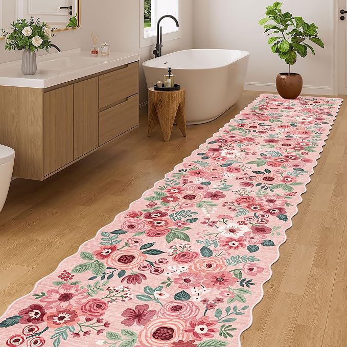 DUKINO 2.6x12 Washable Runner Rug, Floral Non Slip Long Kitchen Rug, Stain - Image 5