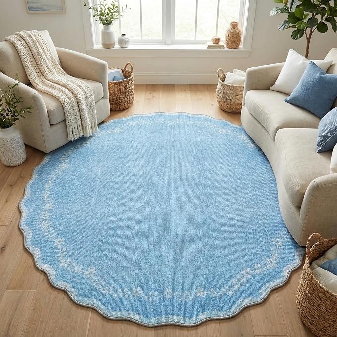 GarveeHome Round Area Rug 5ft Scalloped Washable Circle Rug - Image 5