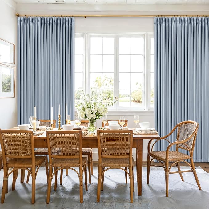 Blue 96 Inch Blackout Pinch Pleated Thick Linen Curtains - Image 7