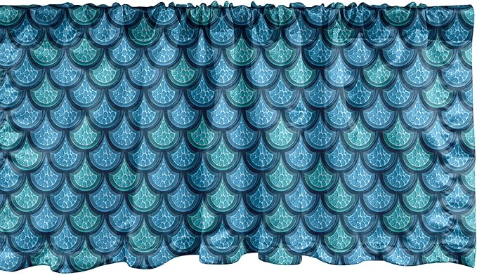 Ambesonne Fish Scale Window Valance, Nautical Design Realistic Graphic Water Drops on Half Circles Print, Curtain Valance for Kitchen Bedroom Decor with Rod Pocket, 42" x 18", Blue and Turquoise