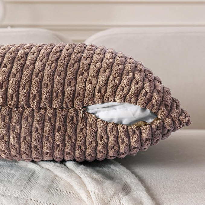 Set of 4 Light Brown Decorative Throw Pillow Covers 18x18 Inch Corduroy Pillow - Image 3