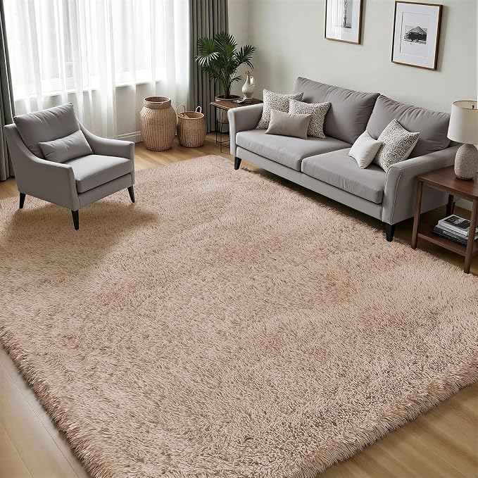 PLHXFR 4x6 Area Rugs Living Room: Fluffy Bedroom Rug Shag Carpet Camel | - Image 3