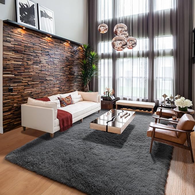 Grey Area Rugs for Living Room, 5x8 Gray Fluffy Shag Bedroom Rug, Ultra Soft - Image 8