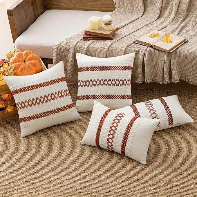 MIULEE Set of 2 Fall Burnt Orange Decorative Lumbar Pillow Covers 12x20 | - Image 3