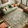 RELEANY Washable Area Rug, Square 6'x6', Brick/Brown/Green | Non-Slip, Water by RELEANY