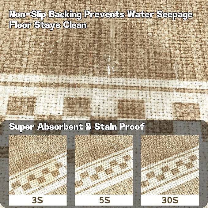 Faux Linen Washable Runner Rug Absorbent Surface 2x6 Warm Brown | Non-Slip TPR - Image 3