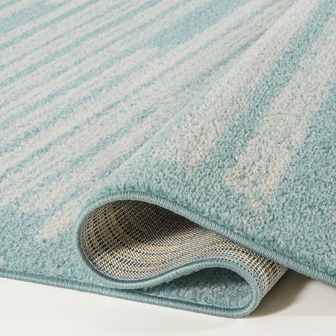 JONATHAN Y Khalil Modern Berber Stripe Turquoise/Cream Indoor Area Rug - Image 7